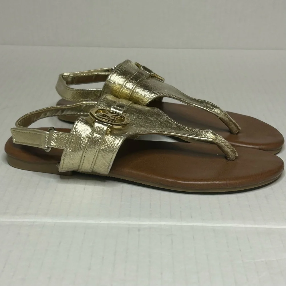 Girls Size 1 Gold Sandals MICHAEL KORS Thong Velcro Kids Shoes